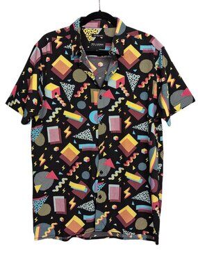 DRILL CLOTHING Print Men's Shirt Colorful Geometric Print Short Sleeve Retro L
